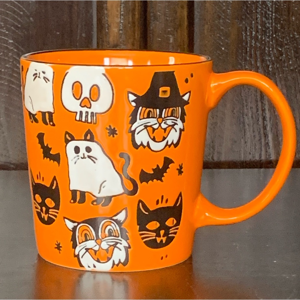 Spectrum Designz Vintage Style Halloween Mug - Black Cats Ghost Witch Bats Skull